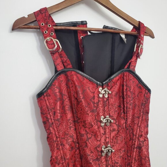 Undbranded Womens Red Toggle Lace Up Corset Size M Steampunk Dark Goth Vampire - Picture 2 of 9
